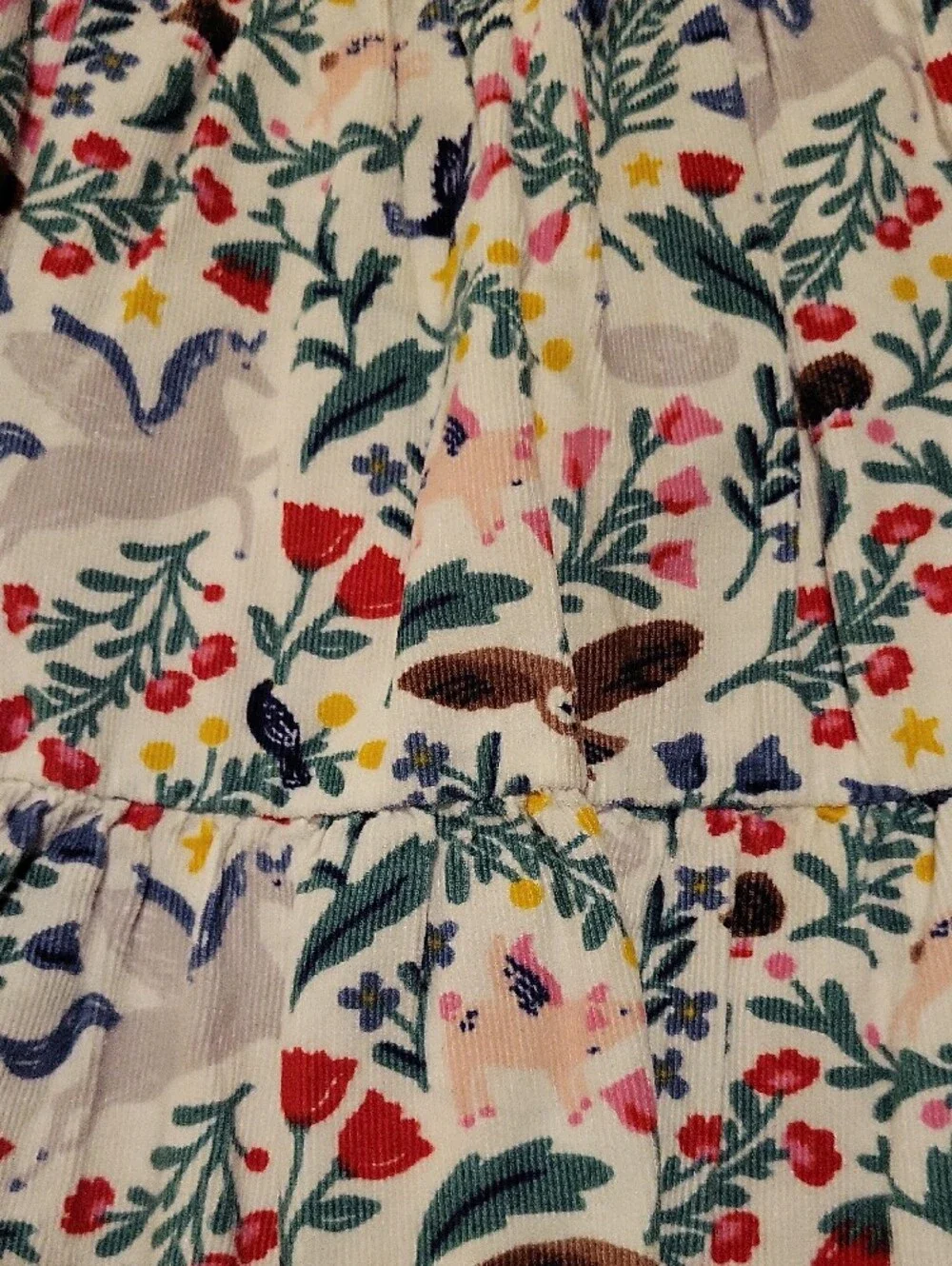 Baby Boden White Floral & Animal Tiered Dress with Multicolor Print